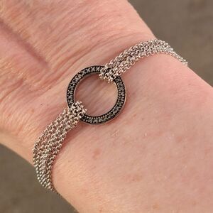 New Black Circle Chain Multi Silver Strands Toggle Bracelet